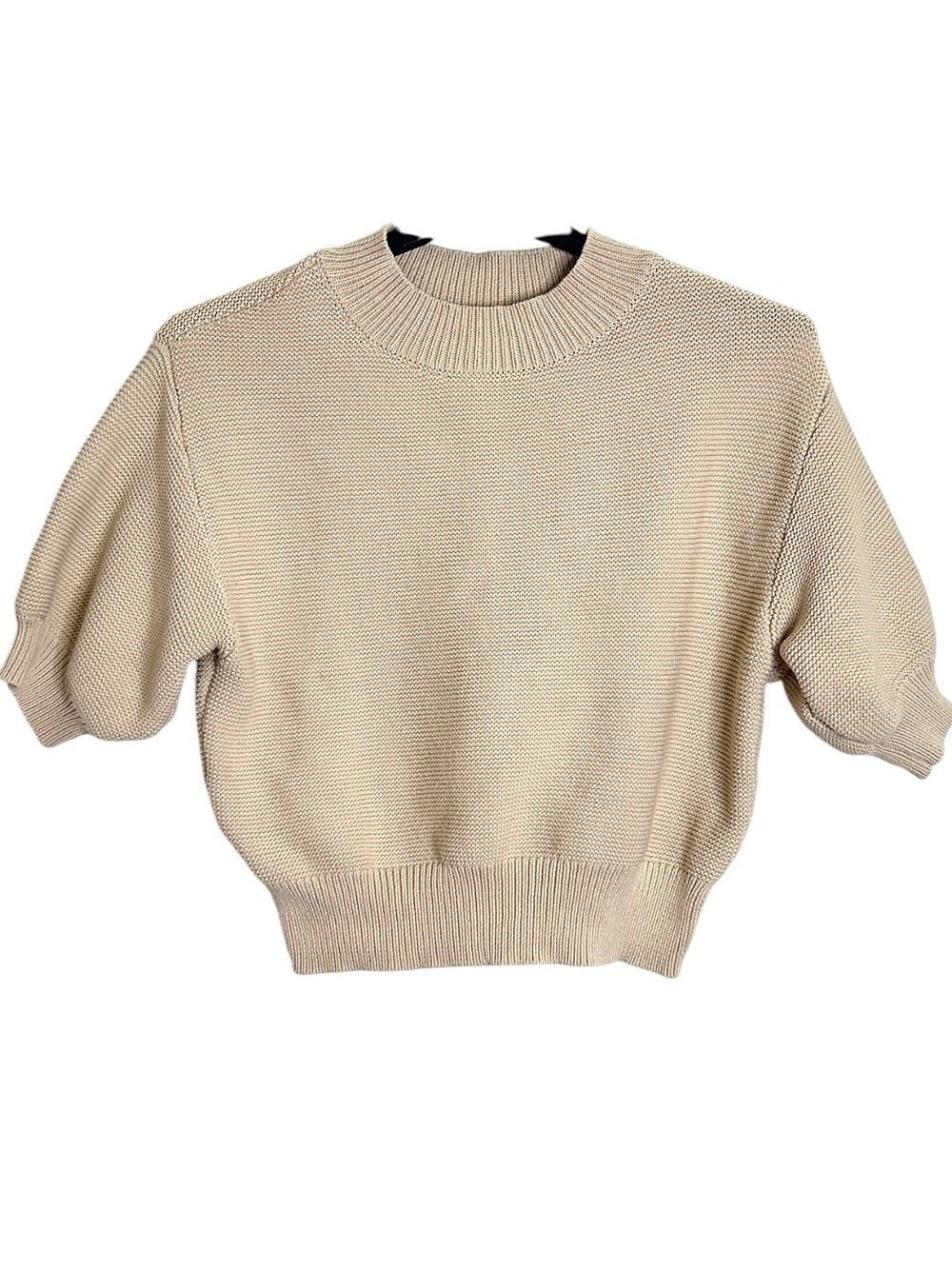 Ann Taylor Beige Knit Short Sleeve Sweater Size L